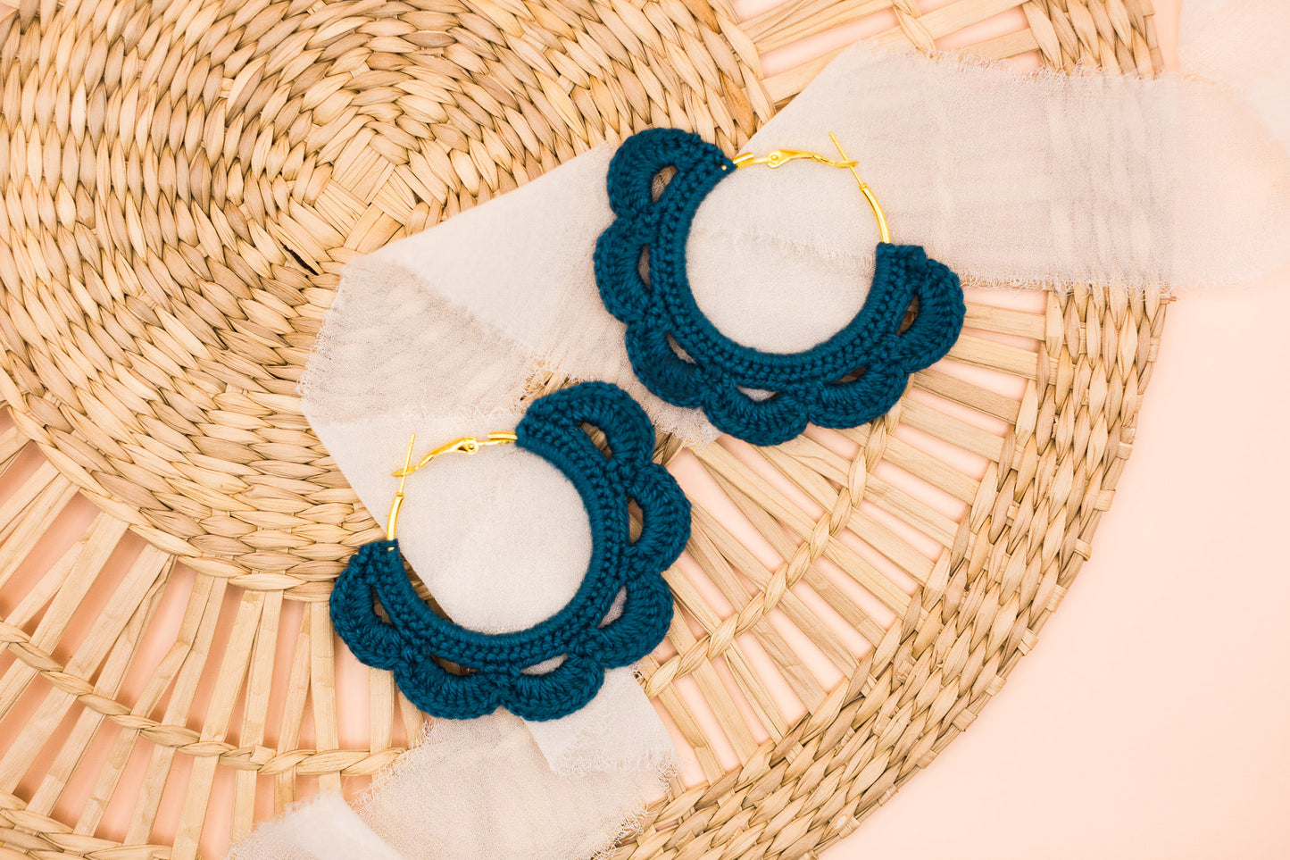 Scallop Hoop Earrings Teal