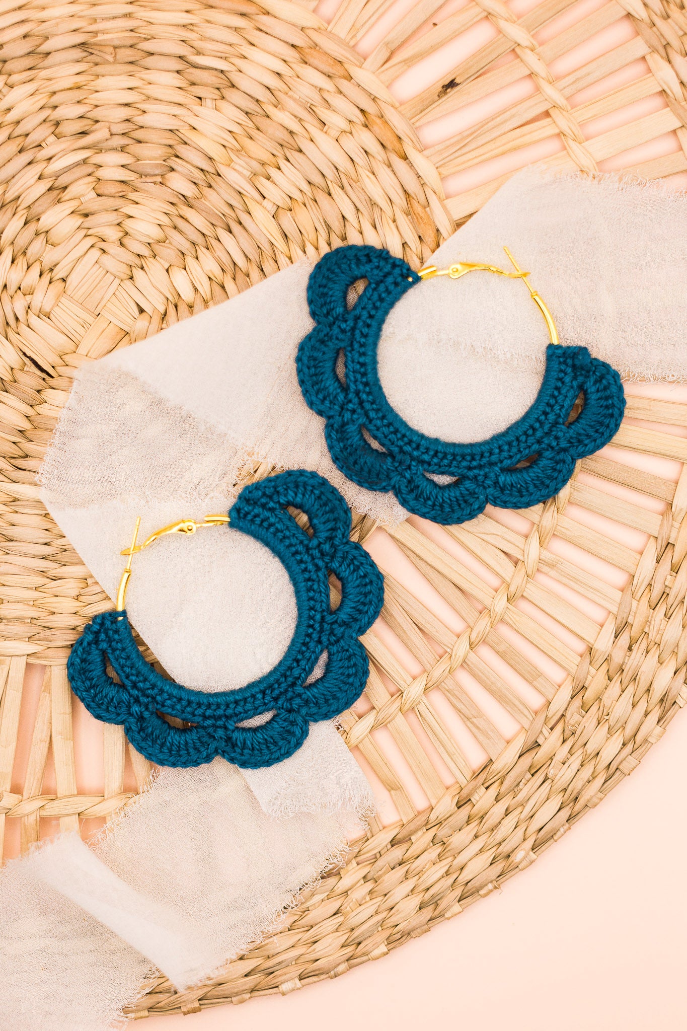 Scallop Hoop Earrings Teal