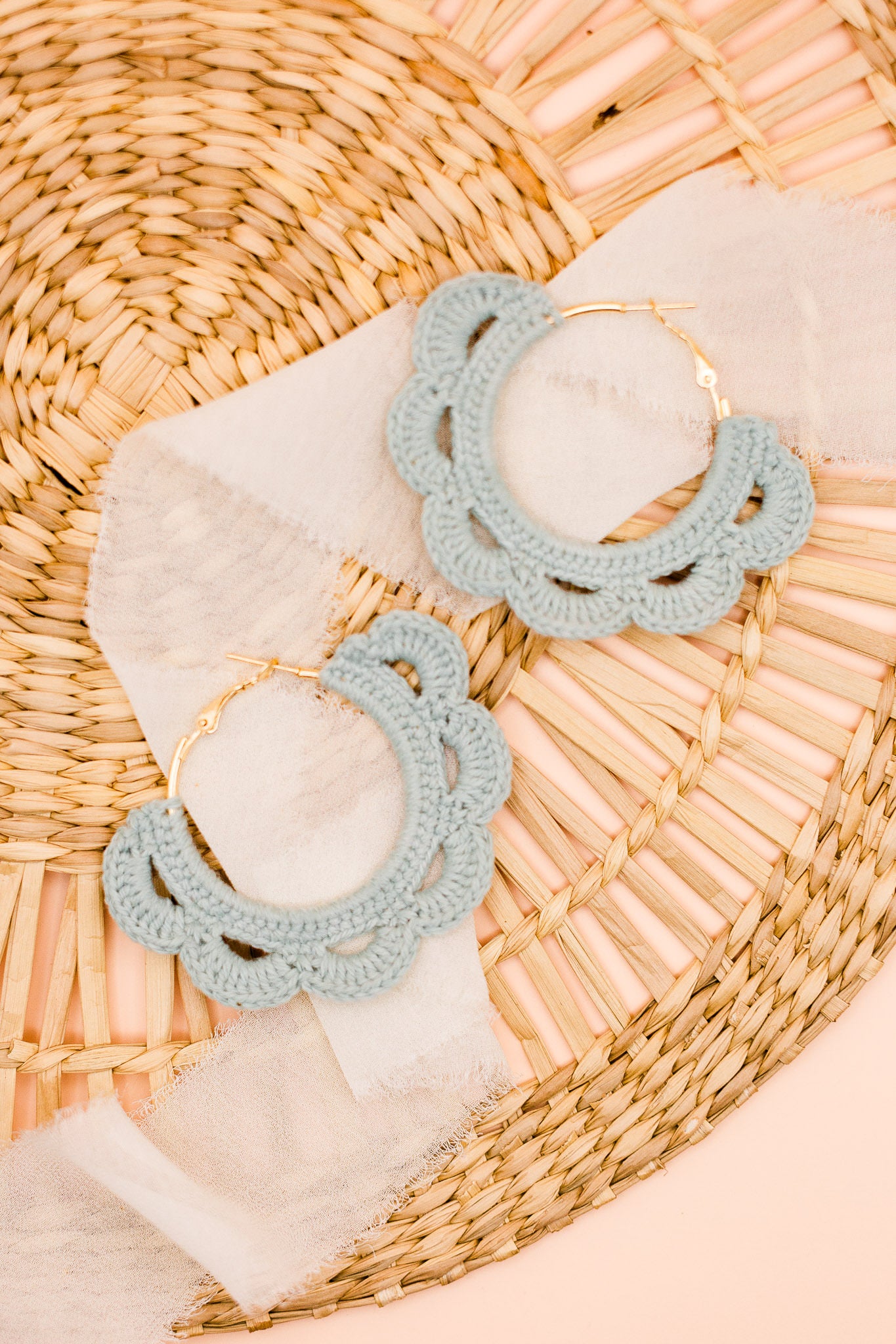 Scallop Hoop Earrings Light Blue