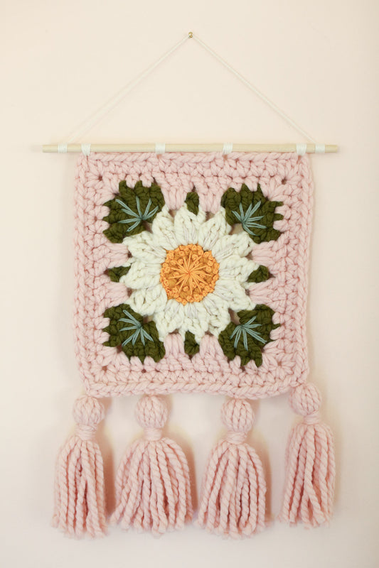 Floral Granny Square Wall Hanging (blush)
