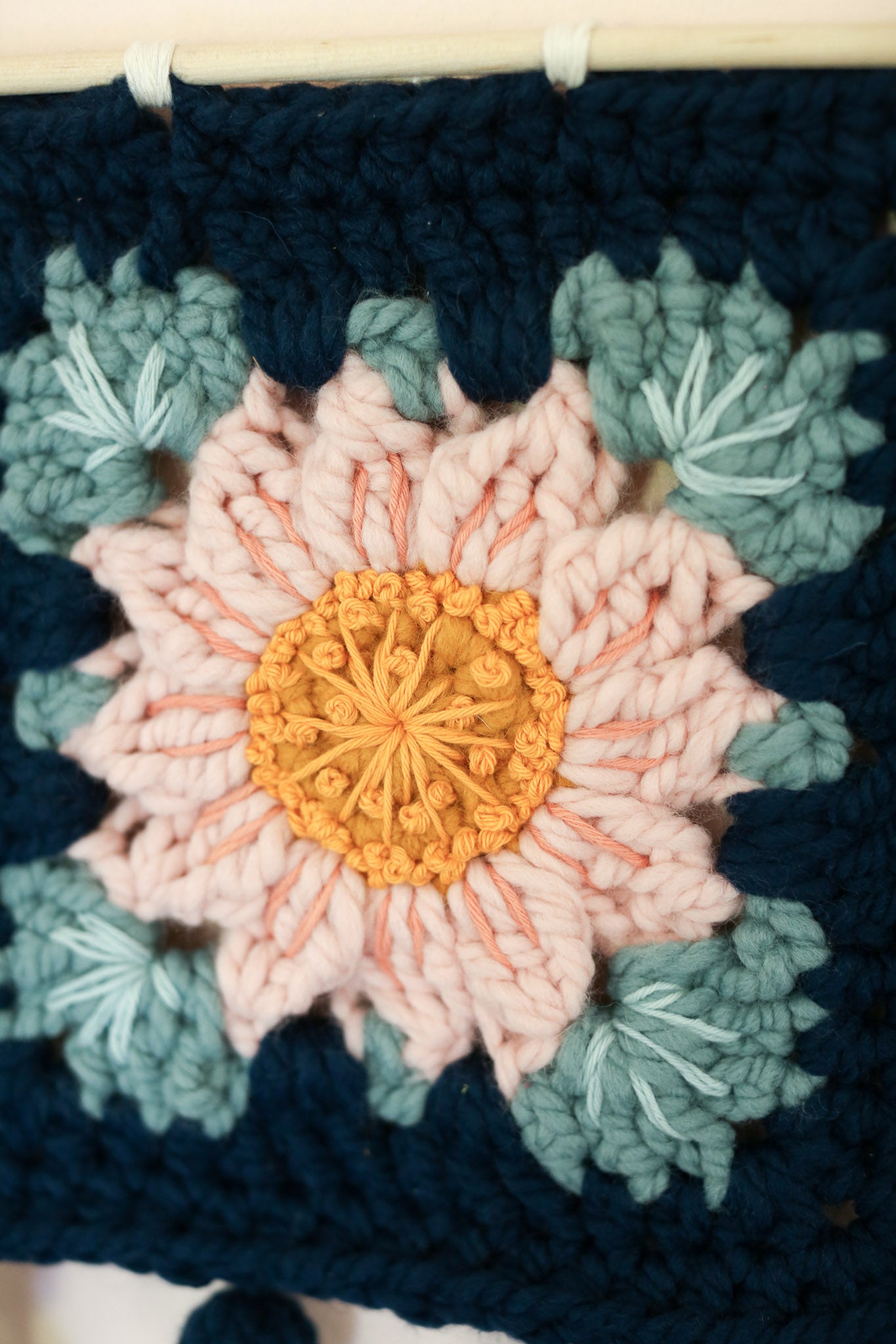 Floral Granny Square Wall Hanging (navy)